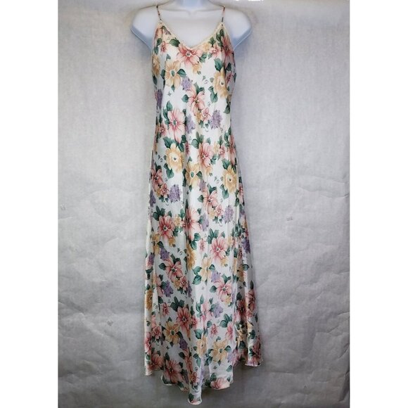 Silk & Satin Other - Silk & Satin Maxi Gown Women's L Lace Trim Nightgown Slip Dress Floral Coquette